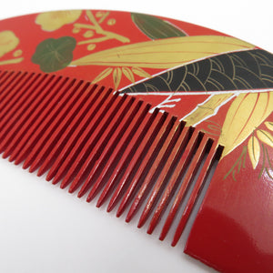 Hair ornaments / Kanzashi front comb set red plum bamboo hairpin