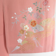 Load image into Gallery viewer, Visit clothes Folding fan on a flower sentence peach / matte dyeing lined collar pure silk crestless tailored up 161cm beautiful goods