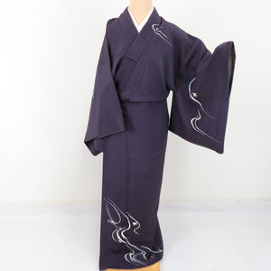 Visit Yuzen Dyeing Wave on the waves Chidori Purpose Purple Lined Collar Wide Collar Silk Crest No Tailor 156cm Beautiful goods