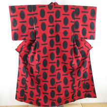Load image into Gallery viewer, Kimono Antique Meisen Geometric Lined Bee Bee Collar Pure Silk Red / Black Retro Taisho Romance 155cm
