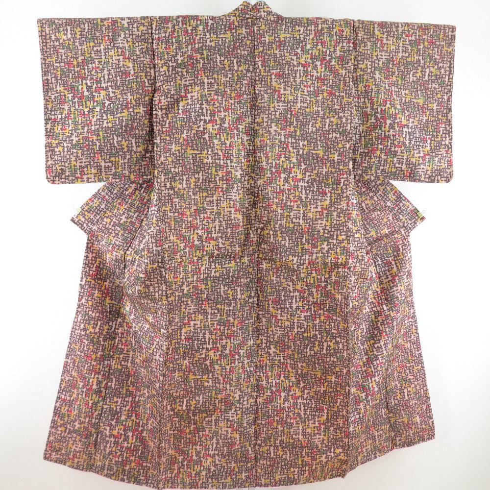 Kimono Antique Meisen Geometric Patate Lined Bee Bee Collar Silk Beige Pink Color Retro Taisho Romance 145cm