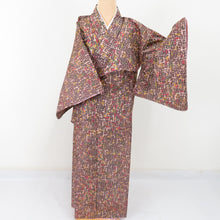 Load image into Gallery viewer, Kimono Antique Meisen Geometric Patate Lined Bee Bee Collar Silk Beige Pink Color Retro Taisho Romance 145cm