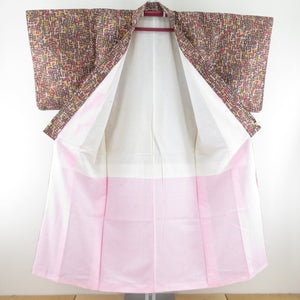 Kimono Antique Meisen Geometric Patate Lined Bee Bee Collar Silk Beige Pink Color Retro Taisho Romance 145cm