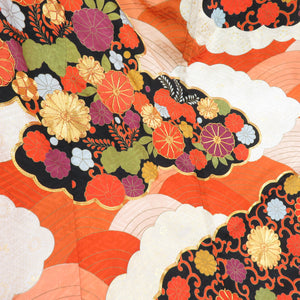 Kimono embroidery foil in the clouds chrysanthemum pure silk pure silk wide collar orange / beige color adult ceremony graduation ceremony formal tailoring kimono 167cm