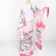Load image into Gallery viewer, Kikubashi -dashi and chrysanthemuman sentence with pure silk signs lined wide collar pink color adult ceremony graduation ceremony formal tailoring kimono 162cm