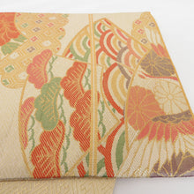 Load image into Gallery viewer, Back Obi Saga Nishiki Ogi surface view Pure silk gold gold thread six -handed pattern pure silk formal tailoring kimono band length 420cm beautiful goods