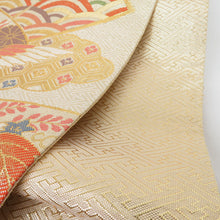 Load image into Gallery viewer, Back Obi Saga Nishiki Ogi surface view Pure silk gold gold thread six -handed pattern pure silk formal tailoring kimono band length 420cm beautiful goods