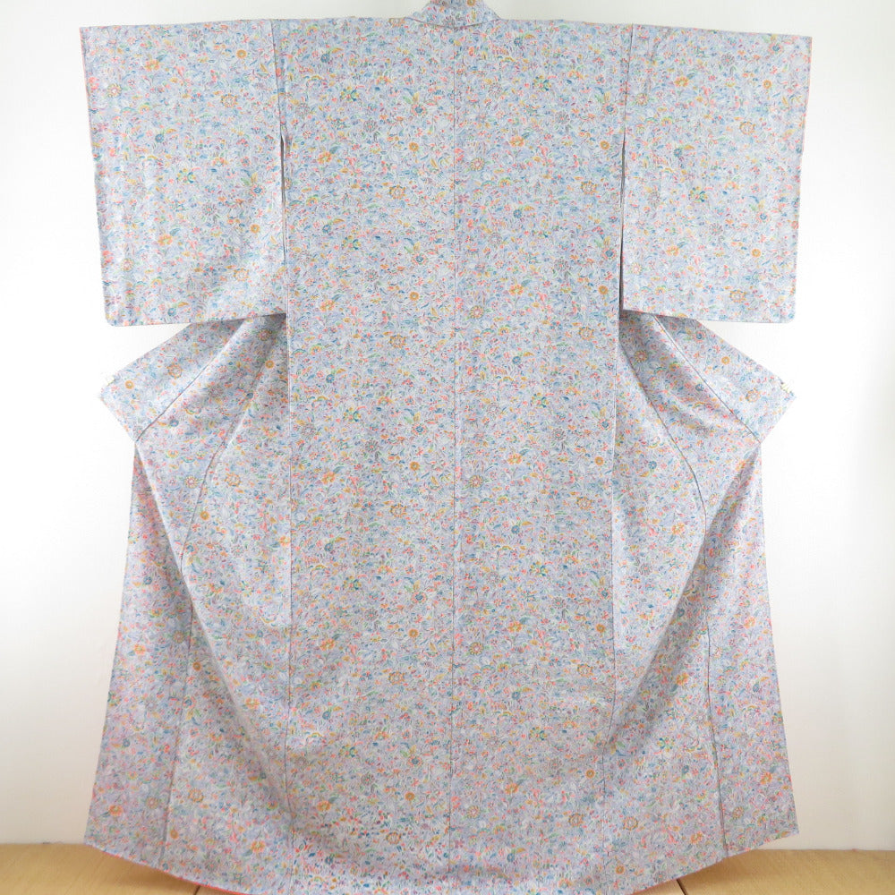 Komonhana Aquarium Pure silk gray purple wide collar lined Casual tailoring kimono 162cm beautiful goods