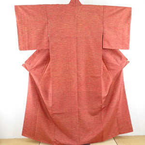 Komon abstract cross pattern Pure silk red orange pongeon wide collar lined Casual tailoring kimonos 162cm beautiful goods