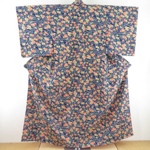 Komon Chrysanthemum Aquarium Pure Silk Navy Blue Bee Collar Lined Casual Tailoring Kimono 158cm Beautiful goods