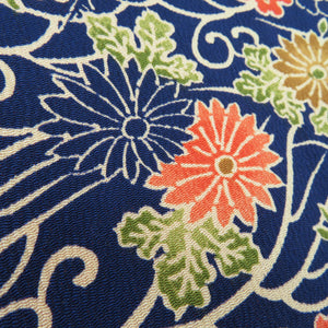 Komon Chrysanthemum Aquarium Pure Silk Navy Blue Bee Collar Lined Casual Tailoring Kimono 158cm Beautiful goods