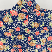 Load image into Gallery viewer, Komon Chrysanthemum Aquarium Pure Silk Navy Blue Bee Collar Lined Casual Tailoring Kimono 158cm Beautiful goods