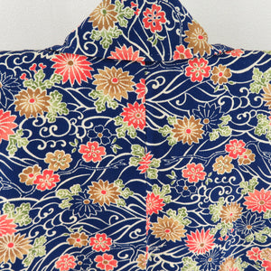 Komon Chrysanthemum Aquarium Pure Silk Navy Blue Bee Collar Lined Casual Tailoring Kimono 158cm Beautiful goods