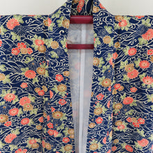 Load image into Gallery viewer, Komon Chrysanthemum Aquarium Pure Silk Navy Blue Bee Collar Lined Casual Tailoring Kimono 158cm Beautiful goods