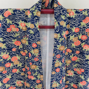 Komon Chrysanthemum Aquarium Pure Silk Navy Blue Bee Collar Lined Casual Tailoring Kimono 158cm Beautiful goods