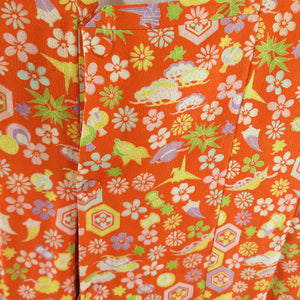 Road Antique Court Silk Pure Silk Orange Retro Taisho Roman Kimono Kimono 81cm