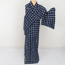 Load image into Gallery viewer, Yukata squeezing for women Yukata A blue Ichimatsu -pine Bun Matsunomitsu Summer Matsukami Ladies Tailor