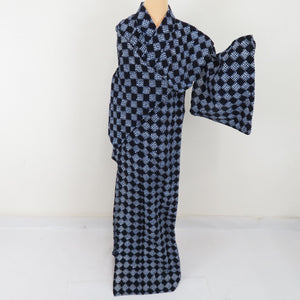 Yukata squeezing for women Yukata A blue Ichimatsu -pine Bun Matsunomitsu Summer Matsukami Ladies Tailor