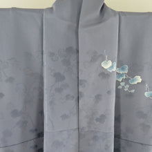 Load image into Gallery viewer, Visiting Yusaburo Kitaburi Kyoyu Zen Dye Leaf text gray lined collar pure silk single crest crest crest crested butterfly crested height 154cm