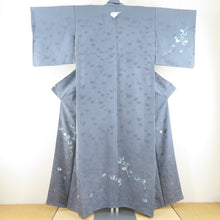 Load image into Gallery viewer, Visiting Yusaburo Kitaburi Kyoyu Zen Dye Leaf text gray lined collar pure silk single crest crest crest crested butterfly crested height 154cm