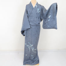Load image into Gallery viewer, Visiting Yusaburo Kitaburi Kyoyu Zen Dye Leaf text gray lined collar pure silk single crest crest crest crested butterfly crested height 154cm