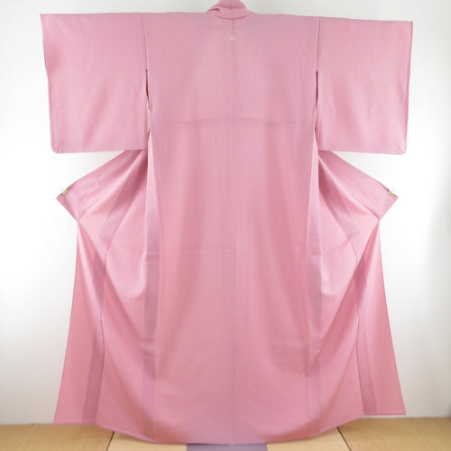 夏着物 単衣 絽 色無地 広衿 正絹 桃色 一つ紋 木瓜紋 夏用 仕立て上がり 身丈161cm 美品