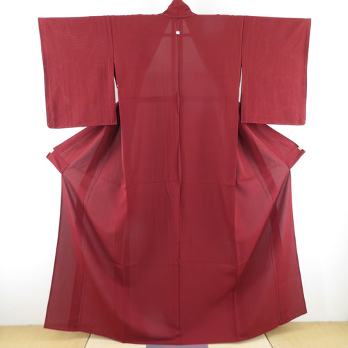夏着物 単衣 絽 色無地 広衿 正絹 赤茶色 一つ紋 笹竜胆紋 夏用 仕立て上がり 身丈164cm