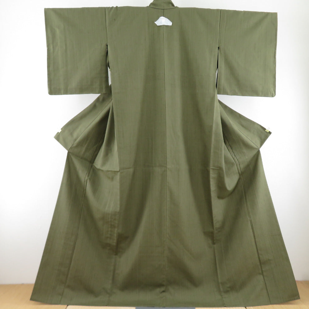 Tsumugi Kimono Color Color Color Color Wide Collar Deep Green Silk One Crested Shaku Shaku Round Tailoring