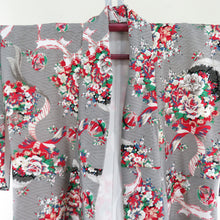 Load image into Gallery viewer, Komon Modern Antenna Modern Antenna Washable Kimono Polyester Flowers Gray Polyester Gray x Red Saaya -shaped Ground Lined Collar Tailor