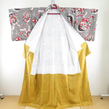 Load image into Gallery viewer, Komon Modern Antenna Modern Antenna Washable Kimono Polyester Flowers Gray Polyester Gray x Red Saaya -shaped Ground Lined Collar Tailor