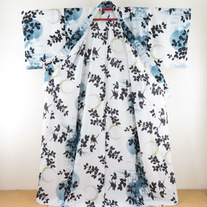 Summer kimono Komon Washable kimono single garment Moon Castle pattern Off -white x Mist Green Bee collar Yukata 100 % Casual Summer Numbers 163cm Beautiful goods