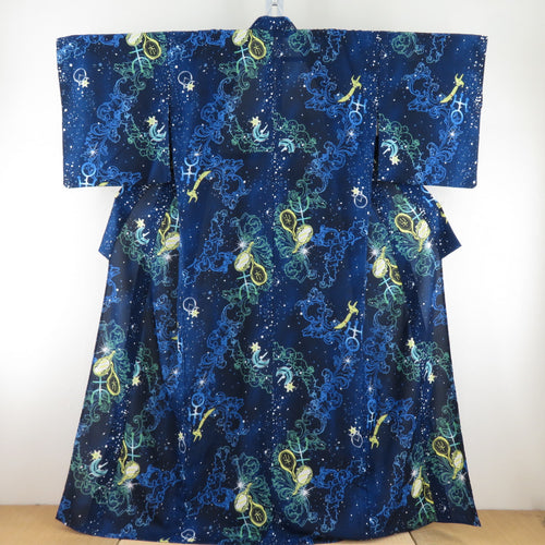 Summer kimono Komon Washable kimono Uniform Uranus Neptune pattern blue x green bee collar yukata polyester 100 % casual summer height 163cm beautiful goods