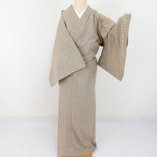 Load image into Gallery viewer, Cotton kimono weaving pattern changing striped light brown brown collar single clothes casual tailoring kimono 161cm