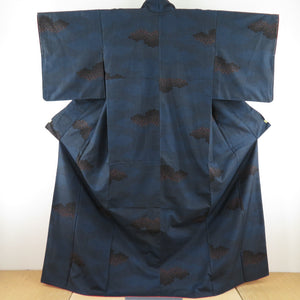 紬 着物 大島紬 雲取り 一元式 袷 広衿 紺色 正絹 カジュアル着物 仕立て上がり 身丈164cm
