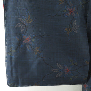 紬 着物 大島紬 唐花 一元式 袷 バチ衿 紺色 正絹 カジュアル着物 仕立て上がり 身丈166cm 美品