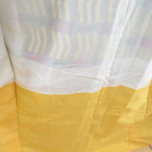 紬 着物 変わり格子文様 袷 広衿 黄色 正絹 カジュアル着物 仕立て上がり 身丈162cm
