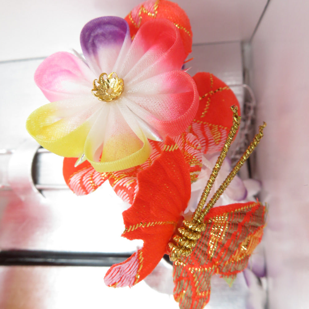 A347　かんざし　金工/彫金　かんざし　赤飾り　レトロ　和装小物　Japanese Kimono Jewelry