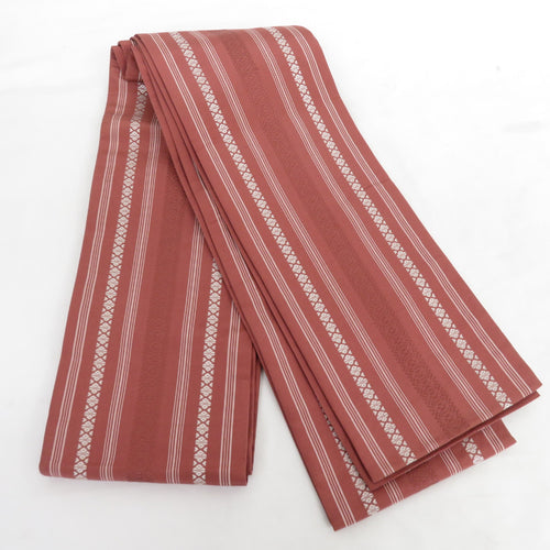 Hakata weaving half -width band dedicated pattern red brown pure silk half width 356cm