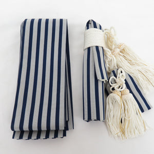 Children's kimono boys small items 6 -piece set pure silk stripes blue / gray color hakama string 58 cm