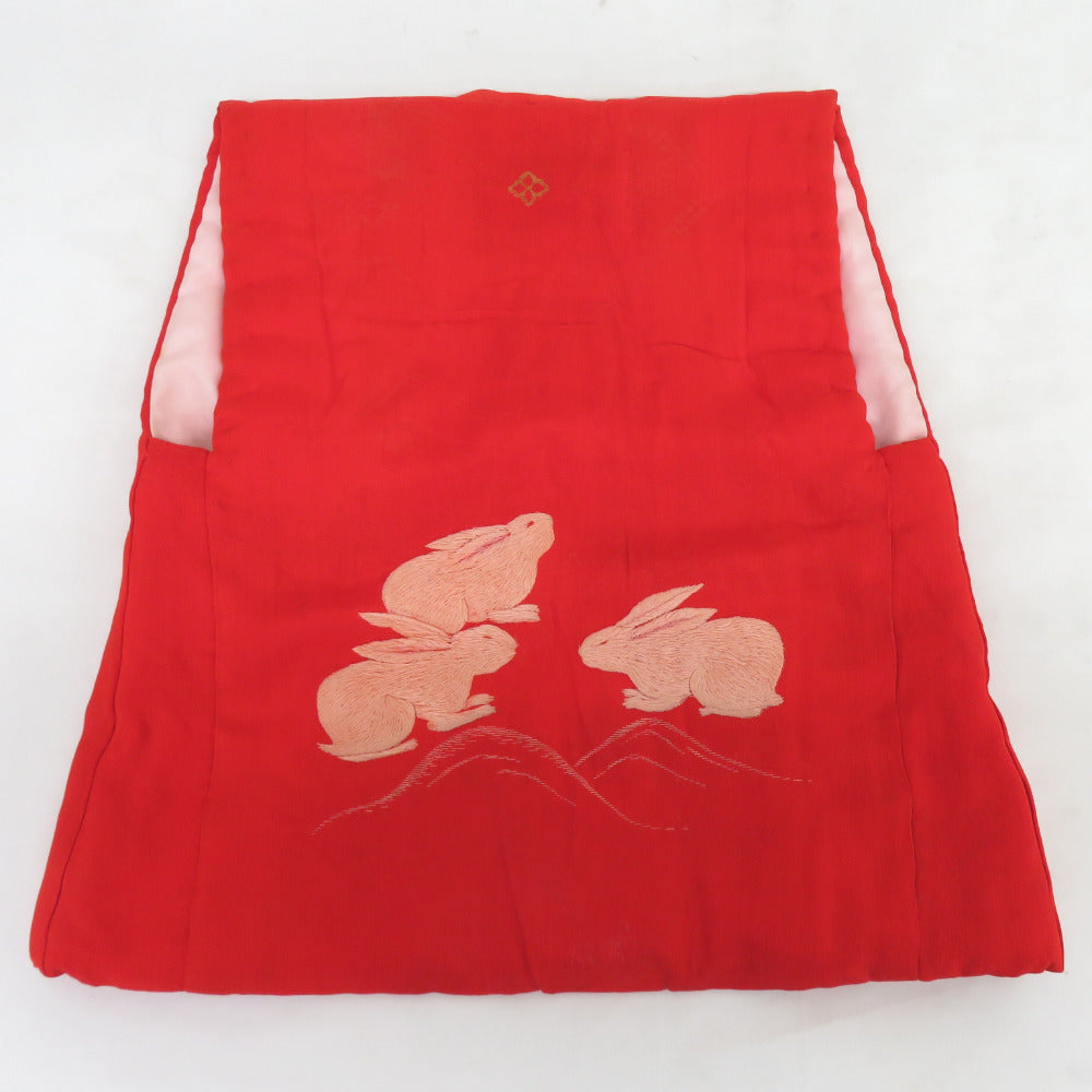 子供着物 アンティーク被布 子供用 一つ身 袷 兎 刺繍 一つ紋 正絹 