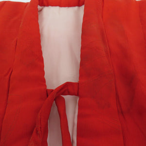 子供着物 アンティーク被布 子供用 一つ身 袷 兎 刺繍 一つ紋 正絹 赤色 明治 大正ロマン 七五三 女児 レトロ 身丈43cm