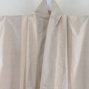 紬 着物 白泥大島紬 縞 カタス式 袷 広衿 クリーム色系 正絹 カジュアル着物 仕立て上がり 身丈163cm