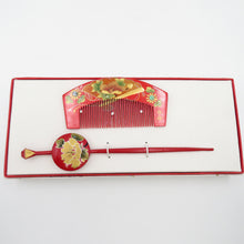 Load image into Gallery viewer, Hair ornaments, fragmented front comb set with red folding fan with flower hairpin Karaehei piggybidet flat kanzashi writer