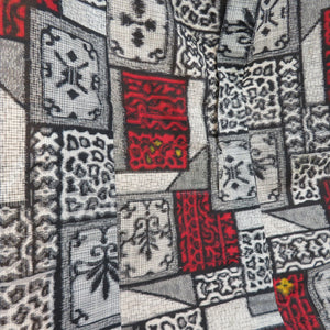 Antique Meisen geometric pattern pattern Lined Bee collar pure silk black and white / red kimono Retro Taisho romance 152cm