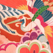 Load image into Gallery viewer, Color Tomesode Antique Bouquet on a bouquet, a crane, a lined wide collar crest pure silk foil peach purple tailoring kimono retro Taisho romance 150cm