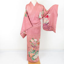 Load image into Gallery viewer, Visit clothes Antique chrysanthemum and peony -like pure silk foil embroidery peach purple tailoring kimono Retro Taisho romance 153cm