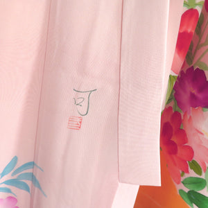 Children's kimono girl for girls with three peony and cosmos writer writer writer with a pink color pure silk hand -painted crest lined formal kids girl seven five three celebration 110cm