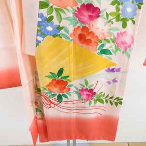 Children's kimono girl for girls with three peony and cosmos writer writer writer with a pink color pure silk hand -painted crest lined formal kids girl seven five three celebration 110cm