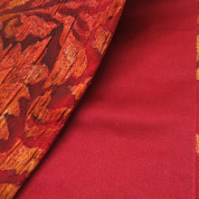 画像をギャラリービューアに読み込む, 袋帯 纐纈 花唐草 染め文様 正絹 赤橙色 全通柄 仕立て上がり 着物帯 長さ440cm 美品