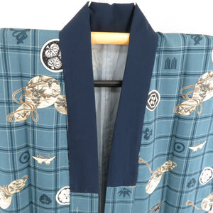 Gourd for wool men's gourd pattern blue gray lined lined long undergarment Casual men's kimono 139cm beautiful goods